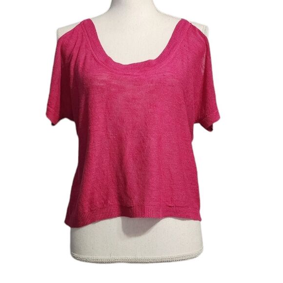ULLA JOHNSON Linen Viscose Cold Shoulder Cutout Short Sleeve Top Sweater S - Picture 1 of 5